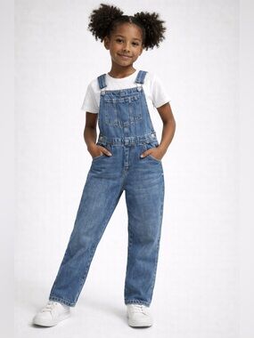 H&M Kids Denim Overalls Size 10 Adjustable Straps Medium Wash